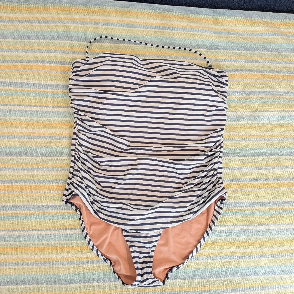 ⭐ J. Crew Bandeau One-piece striped swimsuit size 20